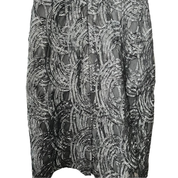 Adrianna Papell Metallic Grey Blue Cowl Neck Embroidered Skirt Cocktail Dress - Picture 7 of 8